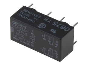Przekaźnik sygnału, 48V dc, 1 A, DPDT, 2-polowy, montaż PCB, Omron Axicom P2