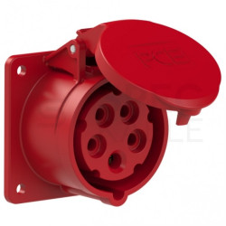 Gniazdo siłowe z klapką [5p] 16A 400V tablicowe proste IP54 75x75mm TWIST PCE do obudowy czerwone