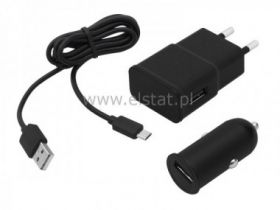 Ładowarka samoch. USB 2A + sieciowa 2,1A + micro