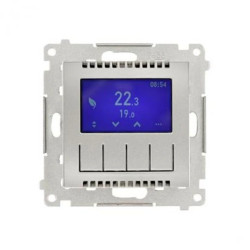 Simon 54 Regulator temperatury z wyświetlaczem (czujnik wewnętrzny lub sonda) srebrny mat, metalizowany DETD1A.01/43