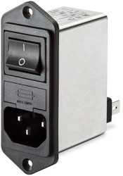 IEC inlet filter C14, 50 to 400 Hz, 1 A, 250 VAC, 7.5 mH, faston plug 6.3 mm, FN281-1-06