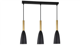 Lampa Wisząca Solin Z Trzema Stylowymi Kloszami Na Listwie Czarno Złota...