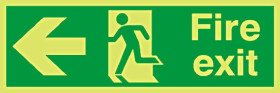 Znak wyjścia, PET, Zielony/żółty, Fire Exit, Angielski, Opis: Gaśnica