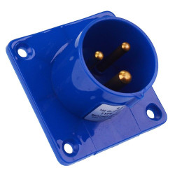 Blue 16A 230V 2P+E Industrial Panel Mount Plug IP44