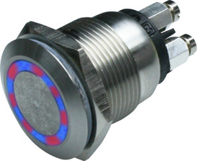 Vandal-proof pushbutton, 1 pole, red/blue, illuminated  (red/blue), 0.5 A/24 V, mounting Ø 19 mm, IP66, MPI002/TERM/D4