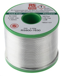 Lut bez ołowiu średnica 1.02mm RS PRO 0% Pb temp. topnienia 228°C 500g 0.5% Cu 99.5% Zn