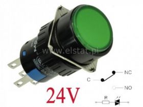 Przycisk chwilowy LAS1-AY-11G zielony 16mm 24V