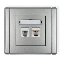 Gniazdo tel. poj. 1xRJ11 + komp. poj. 1xRJ45, kat. 5e, 8-stykowe