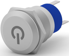 Vandal-proof pushbutton switch, 1 pole, silver, illuminated  (red/blue), 3 A/250 VAC, mounting Ø 17.7 mm, IP67, 2316366-9