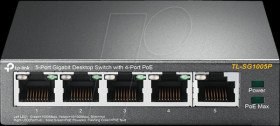 TL-SG1005P Switch, 5-Port, Gigabit Ethernet, PoE