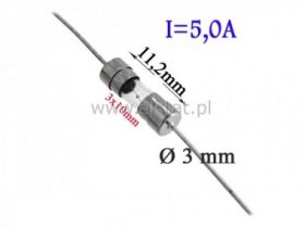 Bezpiecznik szklany 5A do PCB 3x10mm; typ F