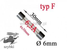 6,3A bezpiecznik szklany szybki; 6x30mm