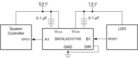 Single-bit dual-supply transceiver with configurable voltage-level shifting