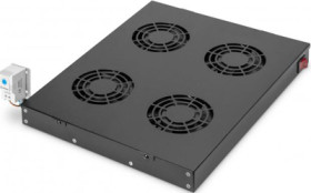 Roof ventilation unit, 4 fans, steel, (W x H x D) 300 x 46 x 480 mm, 1 U, black, for 483 mm cabinets, DN-19 FAN-4-HO-SW