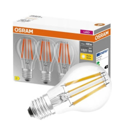 3PAK Żarówka LED E27 A60 CL 11W = 100W 1521lm 2700K Ciepła 300 Filament OSRAM BASE