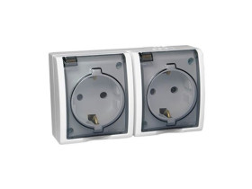 AQUARIUS Gniazdo z uziemieniem schuko podwójne bryzgoszczelne IP54 klapka transparentna białe AQGSZ1-2/11A KONTAKT SIMON