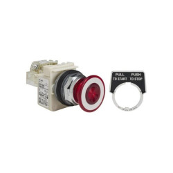 Przycisk grzybkowy, Harmony 9001K, Ø40 czerwony 2 pozycyjny stabilny LED 24VAC/DC 1NO + 1NC, 9001KR9P35RH13