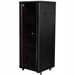 Szafa stojąca RACK 19 32U 600x800mm drzwi szklane czarna NEKU FLR + wyposażenie