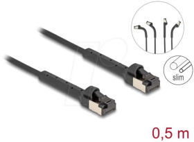 80939 Cat.8.1 patch cable, slim, U/FTP, angled, black, 0.5m