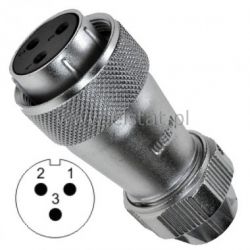 Gniazdo przemysłowe żeńskie, 3 piny, przewód wewn.
