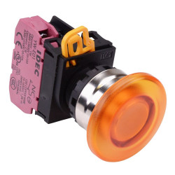 YW4L-M4E01Q4A Amber 24V illuminated 22mm Metal Bezel Mushroom Momentary Push Button Switch NC IP65 IDEC