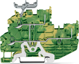 2-con/2-pin, double-deck, 2-con/2-pin gr. term block, PE, rail 35x15, 35x7.5, Push-in, 1mm², gr-ye