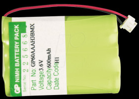 Cordless phone battery, NiMh, 3.6 V, 600 mAh