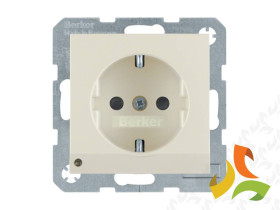 BERKER B.KWADRAT Gniazdo z uziemieniem schuko z przesłonami styków z podświetleniem orientacyjnym krem połysk 41098982 HAGER