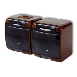 JUNIOR Gniazdo podwójne z/u SCHUKO (klapka dymna) brązowy 4GHE-2sdp