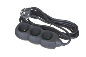 Przedłużacz 3-gniazdowy, 3m grafit, 3x1,0mm OWY / 24344