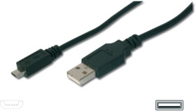 USB 2.0 adapter cable, USB plug type A to micro USB plug type B, 1.8 m, black, AK-300127-018-S