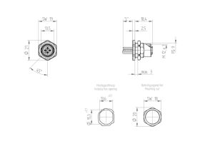 RKH 4/1 M, złącze M12 żeńskie, 4 stykowe, żeńskie, przykręcane nakrętką PG9 od frontu, wyprowadzone przewody 1,0m, LUMBERG, 1086