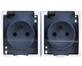 FALA Gniazdo hermetyczne podwójne z/u IP44 klapka przezroczysta białe GNH-2HZ/00/d