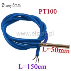 Czujnik temp. PT100 6x50mm -20 +180st 3-przew 1,5m