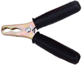 Battery charging pliers, pole sign -, 80 A, 125 mm, black, H 80 SCHWARZ TEILISOLIERT