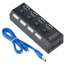 HUB USB 3.0 4-portowy czarny bez zasilacza, z wyłącznikami