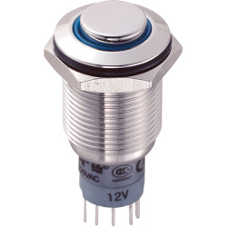 LAS2GQH-11E/B/12V/S/P 16mm IP67 Vandal Resistant Switch SPST, On-On, Blue LED