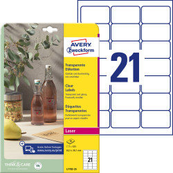 Avery-Zweckform L7782-25 Etykiety foliowe 63.5 x 38.1 mm Folia poliestrowa przeźroczysty 525 szt. Trwały Drukarka Lasero