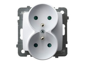 KARO Gniazdo podwójne z uziemieniem do ramki z przesłonami IP-20 zaciski gwintowe biały GP-2SRZP/m/00 OSPEL