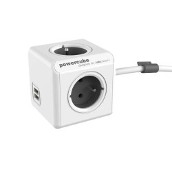 Przedłużacz PowerCube Extended USB 1.5m, rozgałęźnik 4 gniazda + 2x USB, szary