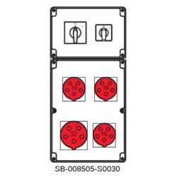Rozdzielnica 0-1(32A) 0-1(16A) 1x5x32A 3x5x16A INA=32A IP54 SB-008505-S0030-54