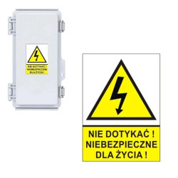 TRYTYT Tablica Znak Samoprzylepny Ostrzegawczy POD NAPIĘCIEM 105x148mm 1szt