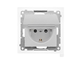 SIMON 55 Gniazdo pojedyncze z uziemieniem SCHUKO z przesłonami szybkozłącza IP44 klapka w kolorze aluminium mat TGSZ1BCZ.01/143
