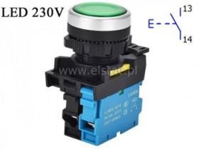 Przycisk z samopowrotem; zielony; LED 230V; NO