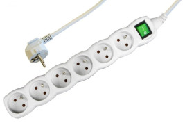 Przedłużacz 6-gniazdowy, 3m szary, z wyłącznikiem, 3x1,0mm OWY / 24202