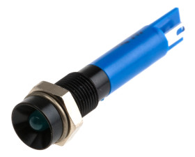 Lampka kontrolna do montażu panelowego 24V dc, niebieska 6mm LED Czarny Końcówka lutownicza RS PRO