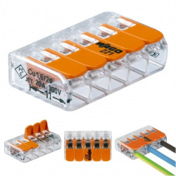 WAGO COMPACT 221-415 Szybkozłączka 5x 0,2-4,0mm2 uniwersalna (na drut / na linkę) 450V/32A ORYGINALNA woreczek 10szt.
