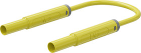 Safety measuring lead with (4 mm lamella plug, straight) to (4 mm lamella plug, straight), 0.5 m, yellow, PVC, 1.0 mm², CAT IV,