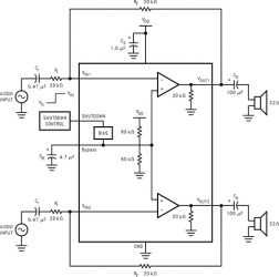 105-mW, stereo, analog input headphone amplifier with digital volume control & shutdown mode