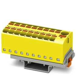 Blok rozdzielczy PTFIX 10/18X4-NS35 YE, żółte złącze przemysłowe - 18 punktów przyłączeniowych o przekroju 4mm2